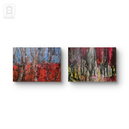 Ewa Mościszko - obrazy tech. mieszana - Kompozycja pt. Red woods, akryl, płótno,  100x70x2cm foto #2