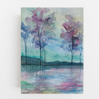 Pejzaż-akwarela formatu 25/18 cm, Paulina Lebida, obrazy akwarela