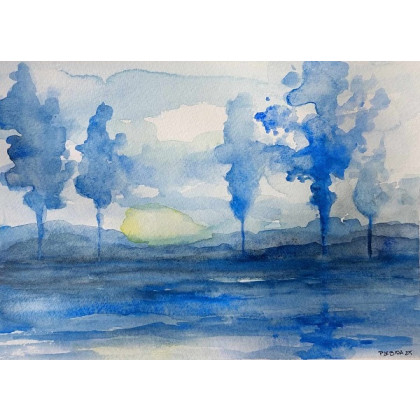 Paulina Lebida - obrazy akwarela - Niebieskie drzewa-akwarela formatu 18/25 cm foto #1