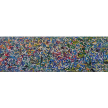Kwiaty w słoikach, weranda, 40x120, 2025, Eryk Maler, obrazy olejne