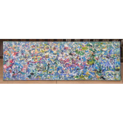 Eryk Maler - obrazy olejne - Kwiaty w słoikach, weranda, 40x120, 2025 foto #1