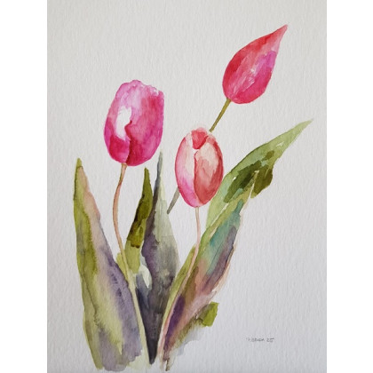 Paulina Lebida - obrazy akwarela - Tulipany -  akwarela formatu 32/24 cm foto #1