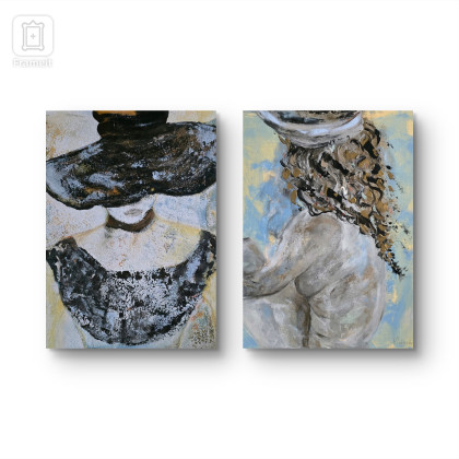 Ewa Mościszko - obrazy tech. mieszana - Kompozycja,  obrazy akryl , płótno,  pt. Daisy in love, 40x50x2 cm foto #1