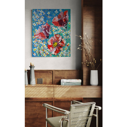 Maki na niebieskim tle – Giclee, 4mara, wydruki na płótnie