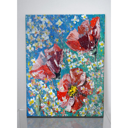 4mara - wydruki na płótnie - Maki na niebieskim tle – Giclee foto #1