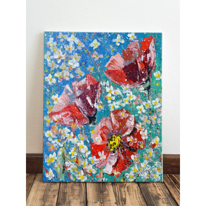 4mara - wydruki na płótnie - Maki na niebieskim tle – Giclee foto #2