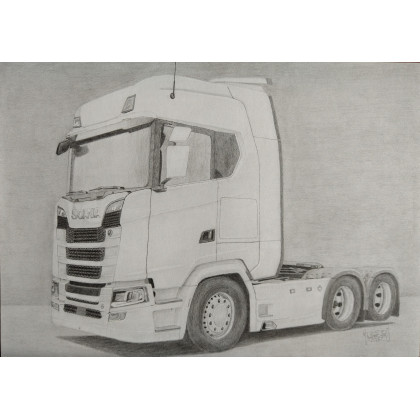 Scania S650, Albert Borkowski, rysunek ołówkiem