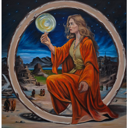 Opiekunka, obraz olejny, kobieta, krajobraz, magia, KingaOilArt, obrazy olejne