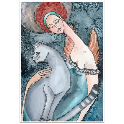 Anioł - Koci opiekun, Daria Górkiewicz, obrazy akwarela