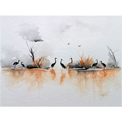 Żurawie ścieżki, Akwarela 24x32 cm, Joanna Tomczyk, obrazy akwarela
