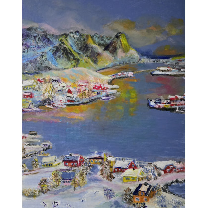 Norwegia, wyspa Moskenseya,  na płótnie,  40x50x2 cm., Krystyna Mościszko, obrazy akryl