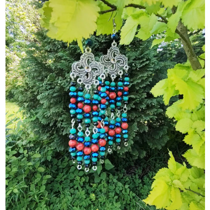 Kolczyki Koralowiec Czerwony Kuleczki Korala Indie Temple Boho Styl Orientalna Bizuteria, unikatart, kolczyki 