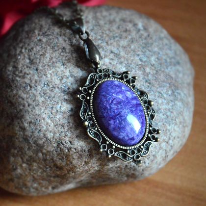 Czaroit z Syberii Medalion Vintage, Jolanta Krawiec, wisiory