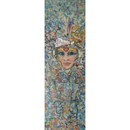 Eryk Maler - obrazy olejne - Bindi – znak na czole, 40x120, 2025 foto #1