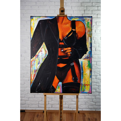 Woman in Elegant Lingerie 80x100, Rafal Stach, olej + akryl