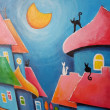 Bajkowe miasteczko kotów - obraz akrylowy 30/30 cm
