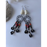 Kolczyki Czarne Płatki Boho Howlit Floral Czarny Kolczyk Etno