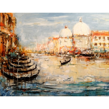 Wenecja i gondola.., Dariusz Grajek, olej + akryl