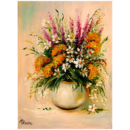 Kwiaty polne,rumianki,wrotycze 30cm-40cm, Grażyna Potocka, obrazy olejne