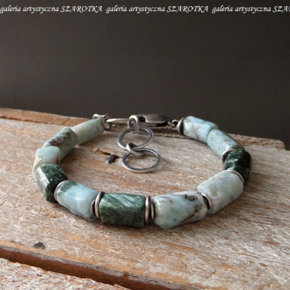 BLUE-GREEN bransoletka z larimaru, serafinitu i srebra, szarotka, bransoletki