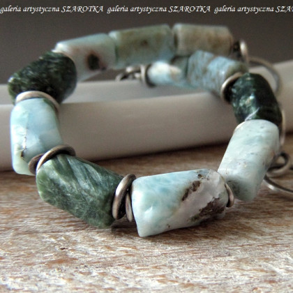 szarotka - bransoletki - BLUE-GREEN bransoletka z larimaru, serafinitu i srebra foto #1