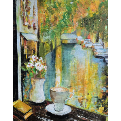 Obraz akrylowy  na płótnie,  40x50x2 cm, pt.Cappucino, Ewa Mościszko, obrazy akryl