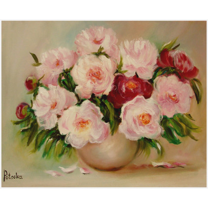 Piwonie obraz olejny 40-50cm, Grażyna Potocka, obrazy olejne