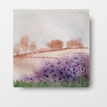 Pejzaż - akwarela 25/25 cm, Paulina Lebida, obrazy akwarela