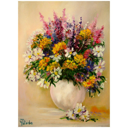 Polne kwiaty,rumianki, wrotycze, obraz olejny 30cm-40cm, Grażyna Potocka, obrazy olejne