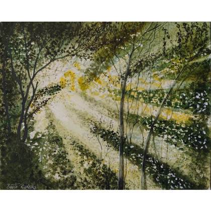 Beata Rudecka - obrazy akwarela - Akwarela Akwarelka Obraz pt: Słoneczny Szept Lasu, 30 x 24 cm foto #1