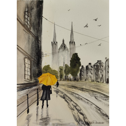 Beata Rudecka - obrazy akwarela - Akwarela Akwarelka Obraz pt: Amsterdam - Kościół św. Franciszka, 31 x 22,8 cm foto #2