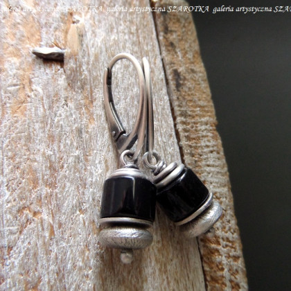 BLACK-SILVER kolczyki z onyksu i srebra, szarotka, kolczyki 