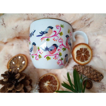 Barwny ręcznie malowany kubek ptasi raj gile 480ml, Studio Paulla, naczynia