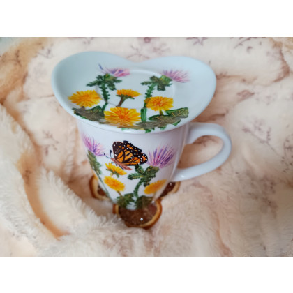 Studio Paulla - naczynia - Łąka z ziołami motylem komplet kubek 380 ml. ręcznie malowane foto #2