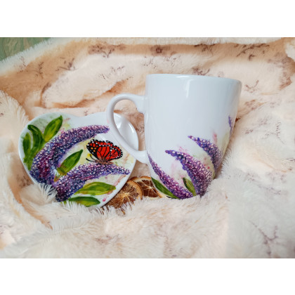 Studio Paulla - naczynia - fioletowe budleje i motyle komplet kubek 380 ml ręcznie malowane foto #2