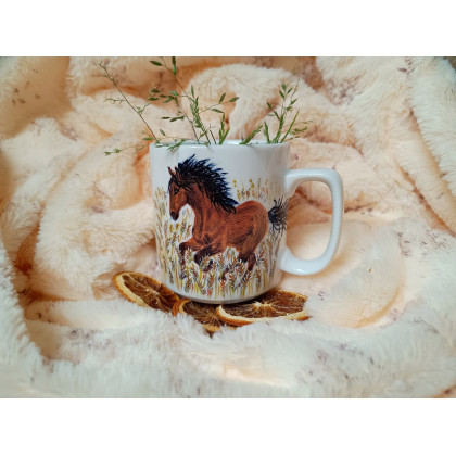 Koń galop wśród zbóż ręcznie malowany kubek 300 ml., Studio Paulla, naczynia