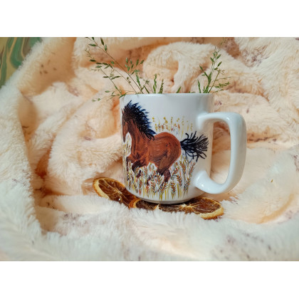 Studio Paulla - naczynia - Koń galop wśród zbóż ręcznie malowany kubek 300 ml. foto #1