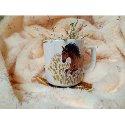 Studio Paulla - naczynia - Koń galop wśród zbóż ręcznie malowany kubek 300 ml. foto #2