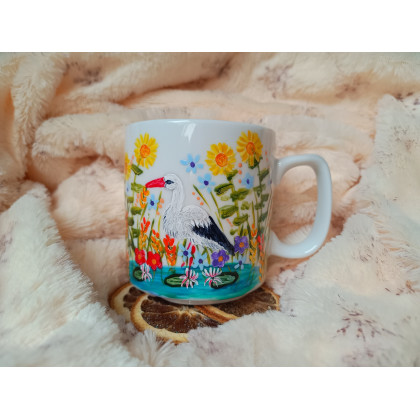 Bocian w letnim ogrodzie ręcznie malowany 270 ml., Studio Paulla, naczynia