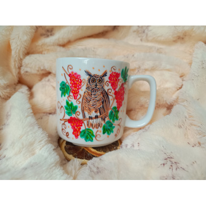 Sowa wśród winogron ręcznie malowany kubek 270 ml., Studio Paulla, naczynia