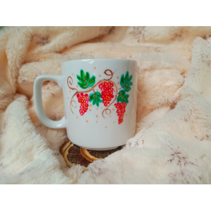 Studio Paulla - naczynia - Sowa wśród winogron ręcznie malowany kubek 270 ml. foto #1