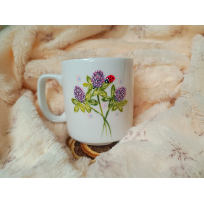 Studio Paulla - naczynia - Kwitnąca koniczyna biedronki łąkowy kubek ręcznie malowany 270 ml. foto #1