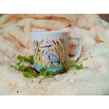 Czapla w sitowiu ręcznie malowany kubek 270 ml., Studio Paulla, naczynia