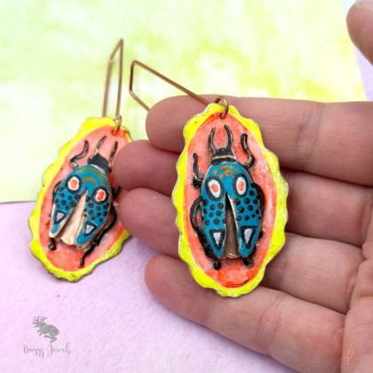 Buggy Jewels - kolczyki  - Artystyczne Długie Kolczyki Miedziane Owady foto #2