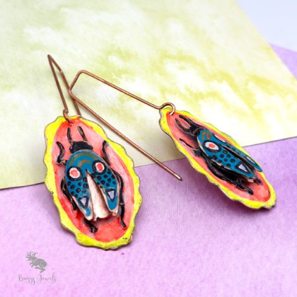 Buggy Jewels - kolczyki  - Artystyczne Długie Kolczyki Miedziane Owady foto #3