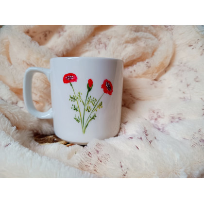 Studio Paulla - naczynia - Mysikrólik wśród maków ręcznie malowany kubek 270 ml. foto #1