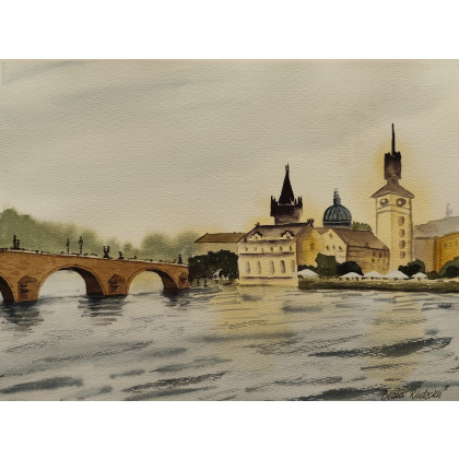 Beata Rudecka - obrazy akwarela - Akwarela Akwarelka Obraz Praga - Most Karola pt: Po Drugiej Stronie. foto #2
