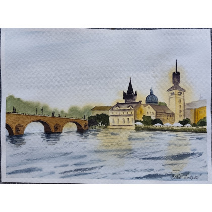 Beata Rudecka - obrazy akwarela - Akwarela Akwarelka Obraz Praga - Most Karola pt: Po Drugiej Stronie. foto #3