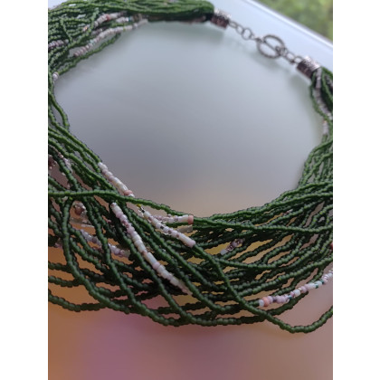 unikatart - korale,naszyjniki - Naszyjnik Koraliki Leśna Zieleń Paproci Mix Korali foto #2