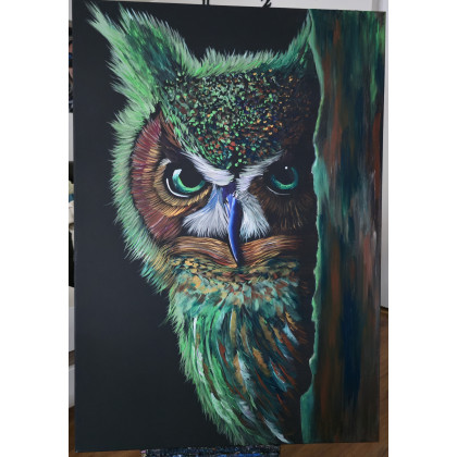 Butelkowa Sowa 70x100cm, Wojciech Adalberto, obrazy akryl